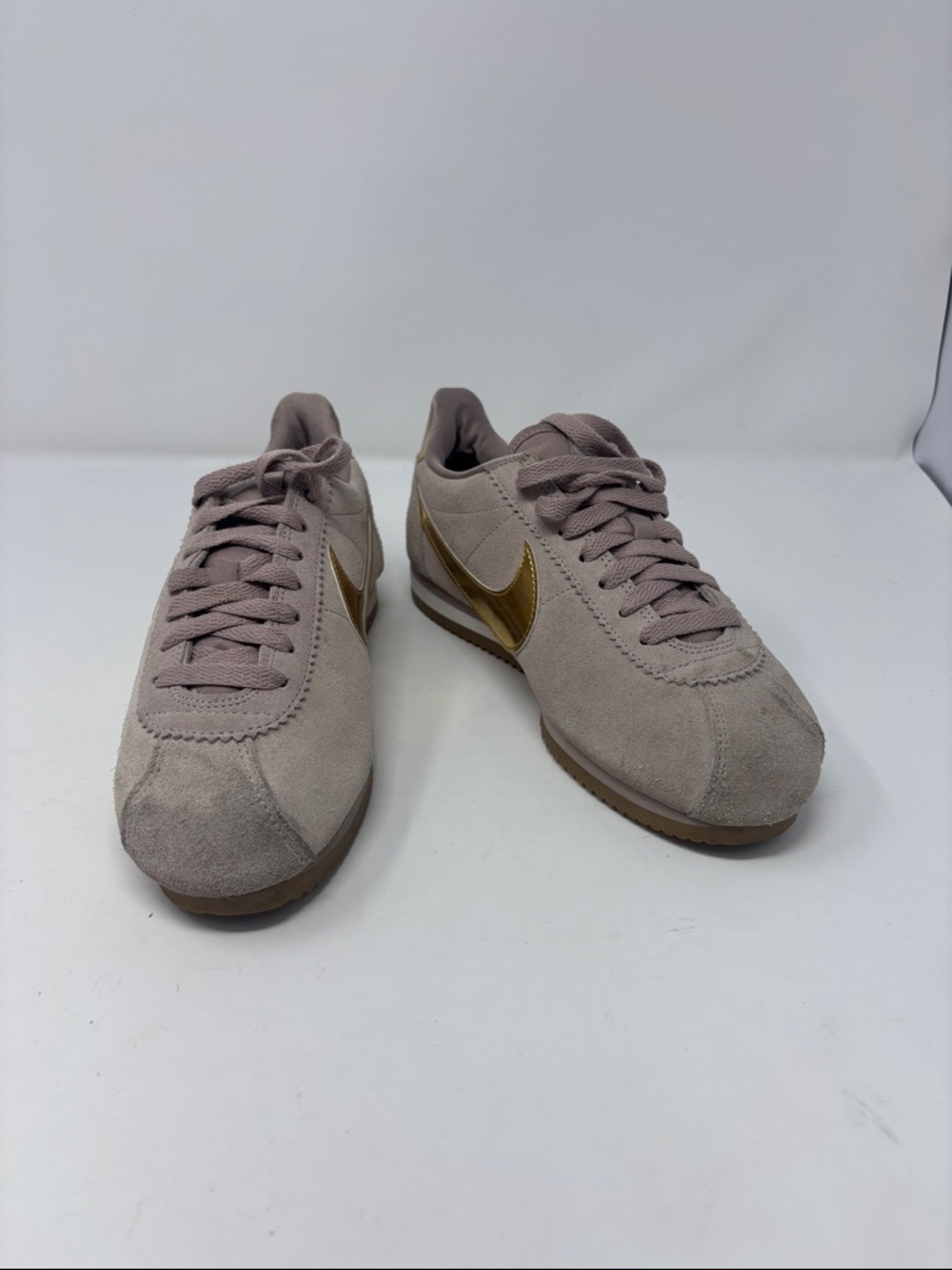 Nike | Cortez 8.5 Suede Running Shoes in Taupe with Metallic Gold Swoosh
